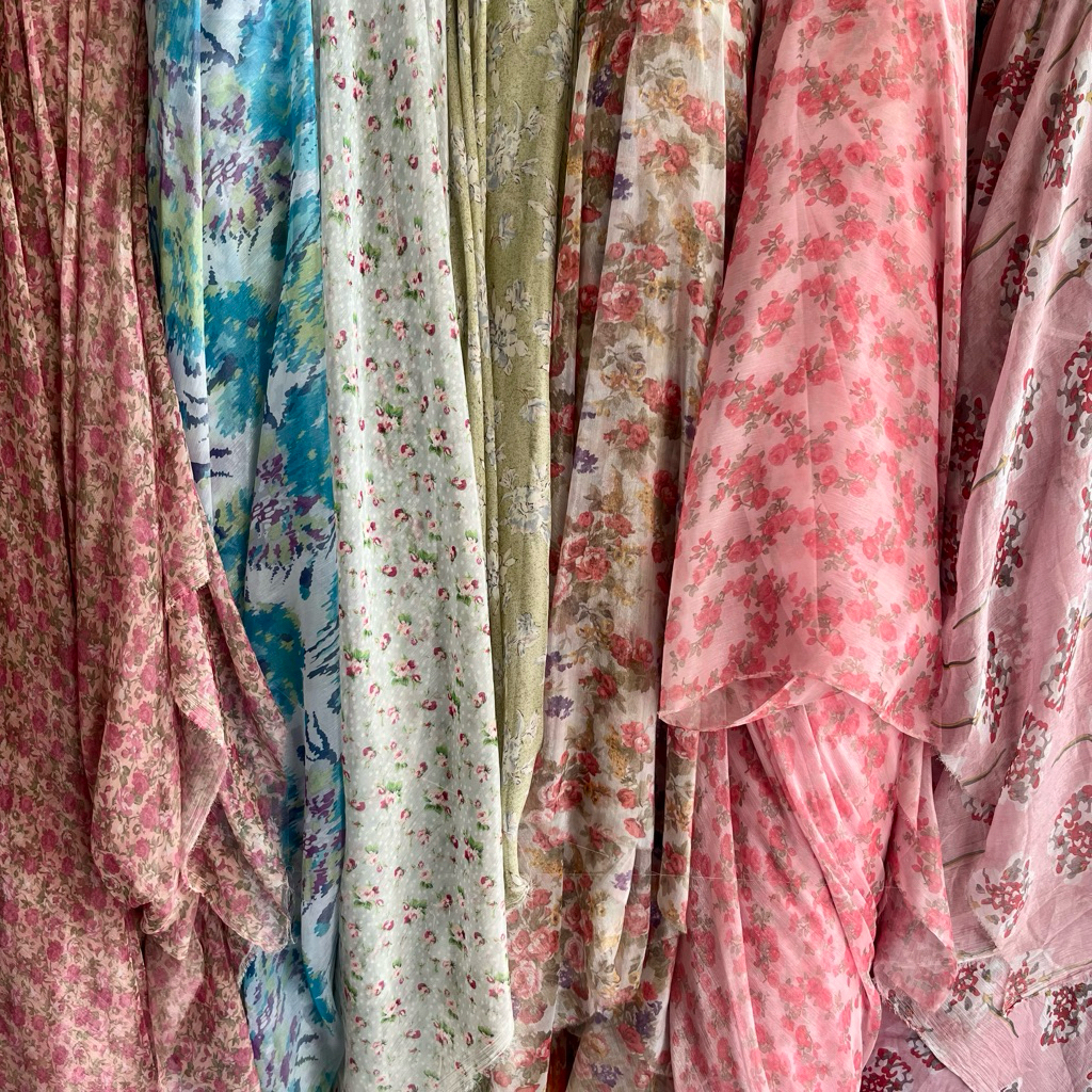 kain sifon salju motif bunga / kain sifon sutra motif