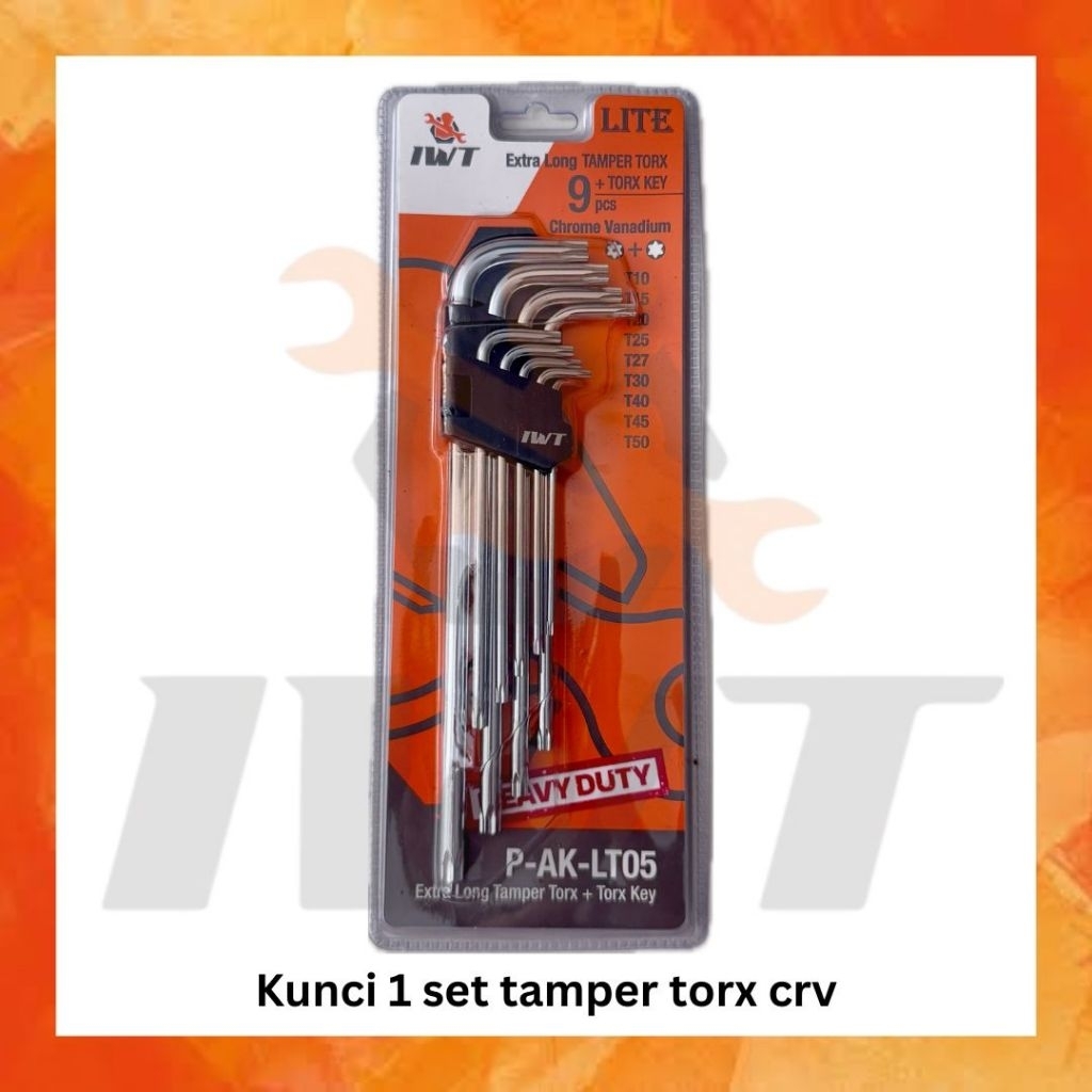 KUNCI L SET PANJANG 9 PCS IWT JAPAN HEX-HEX / FLAT-BALL / TORX-TORX / FLAT-TORX HEAVY DUTY EXTRA LIN