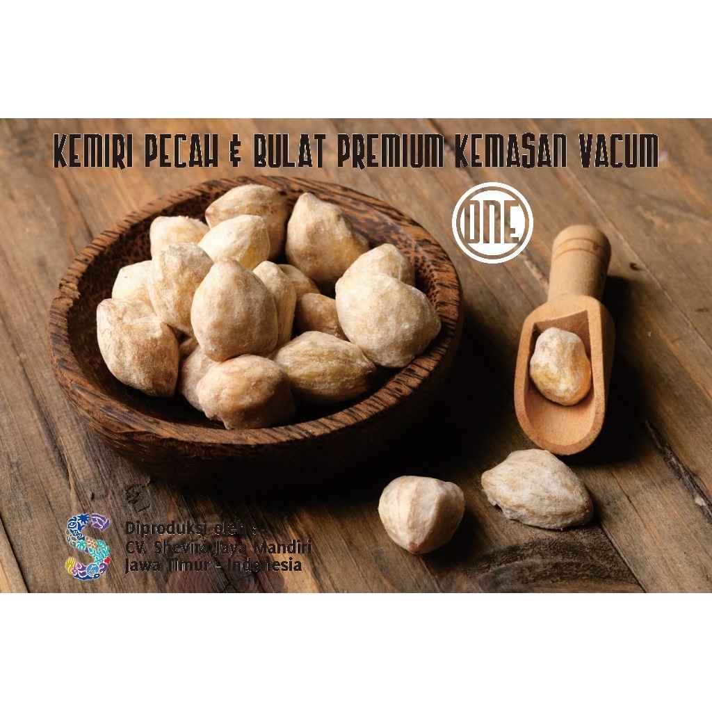 

Kemiri pecah dan bulat premium kemasan vacum 50gr,100gr,250gr