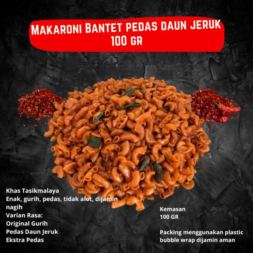 

MAKARONI BANTAT 100 GR, ENAK GURIH, PEDAS NAGIH TIDAK ALOT
