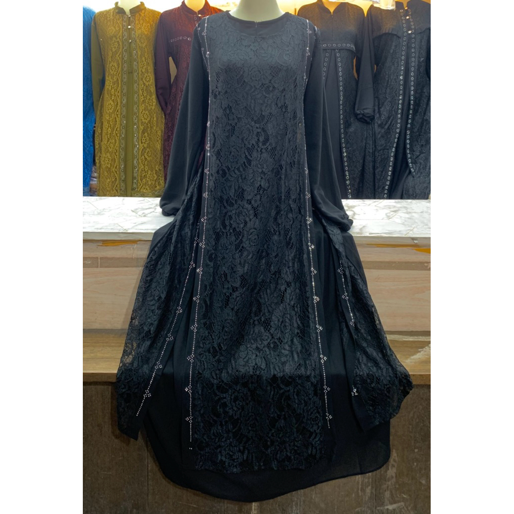 [BISA COD‼️] GAMIS/DRESS CERUTY+BROKAT KHUSUS HITAM