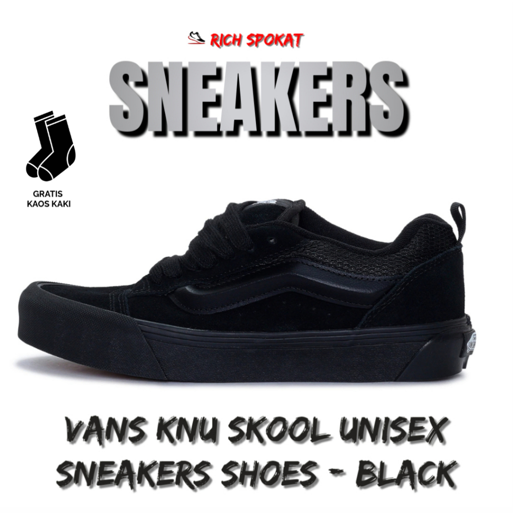 KNU SKOOL PREMIUM TALI GEMUK PRIA WANITA HITAM POLOS SEPATU SEKOLAH FULL BLACK SKENA OOTD TRANDY