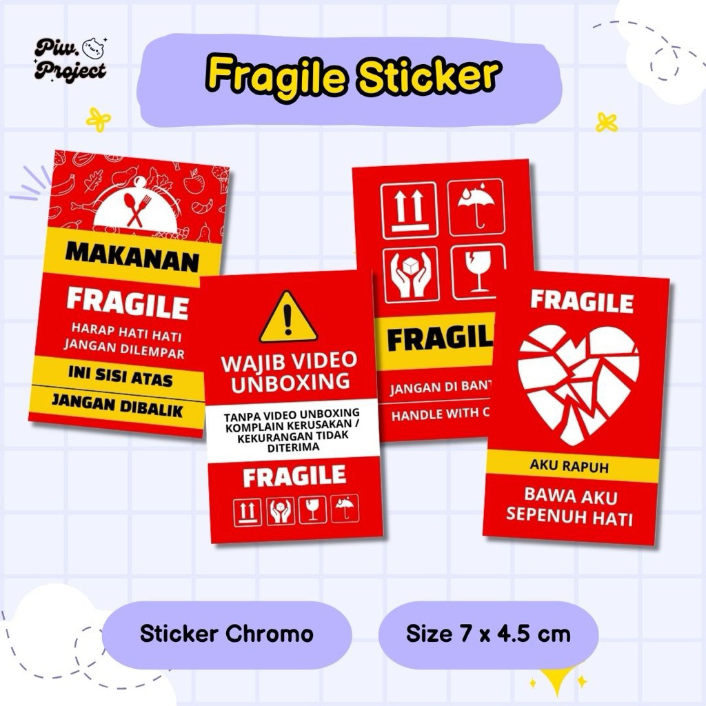 

STICKER FRAGILE | STICKER VIDEO UNBOXING | STICKER PACKING | STICKER FOOD | STICKER PECAH BELAH | STICKER MAKANAN