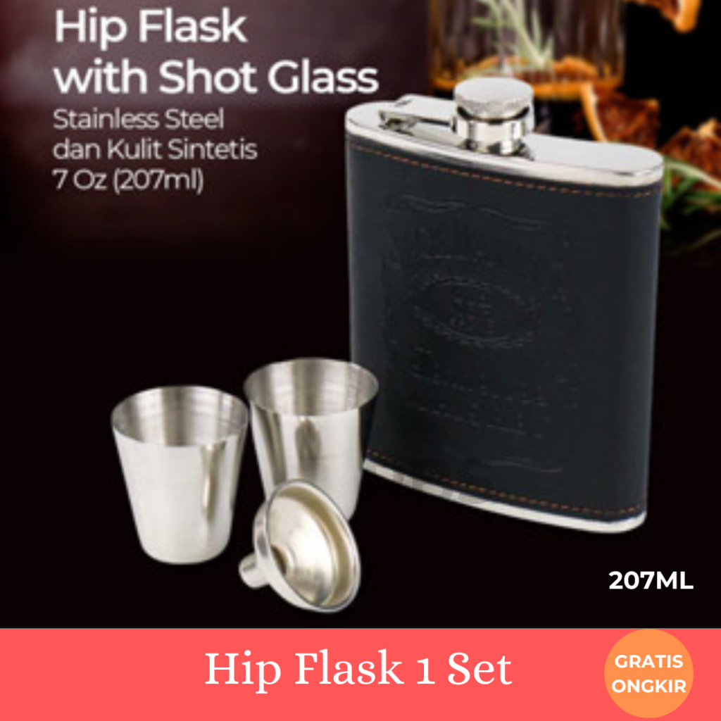 Redbowstore - Square Hip Flask Botol Wine Beer Stainless Steel | Botol Flask Alkohol Mini Portable B