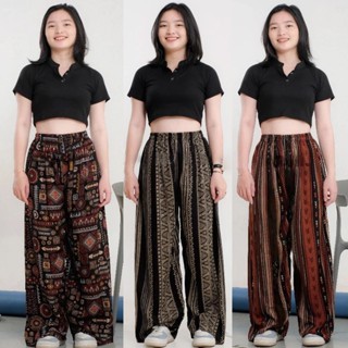 Celana Kulot Hommy Free Pouch Motif Wanita Bahan Rayon Kulot Panjang Motif Adem Rayon Garis Kain