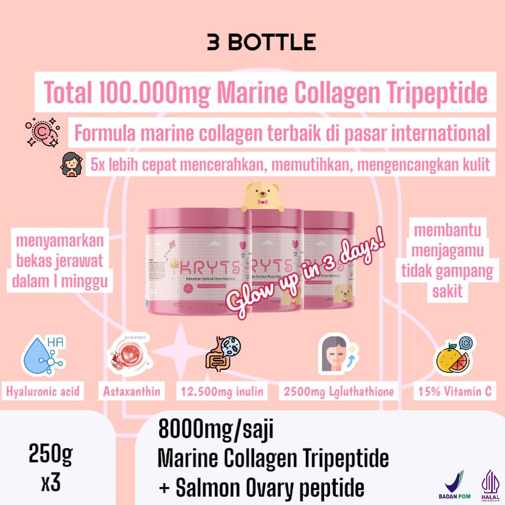 

Kryts Marine Collagen Bundle 3 Botol | 100.000mg collagen setiap 250g botol | 250g x 3