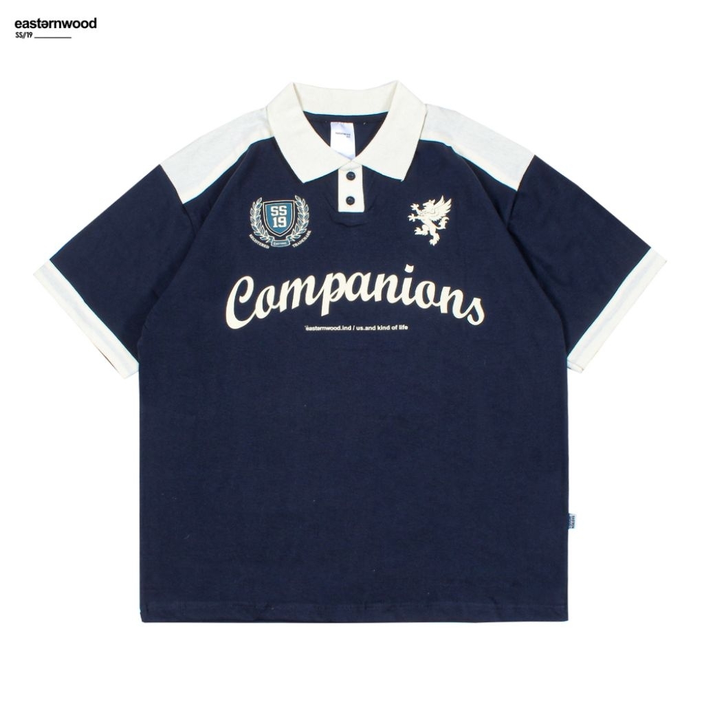 Rugby Shirt  Lengan pendek Polo Shirt  Vintage Lengan Unisex Navy