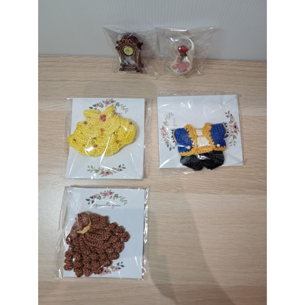 Kostum Sylvanian Rajut Princess Belle, Jam, dan Pajangan Bunga