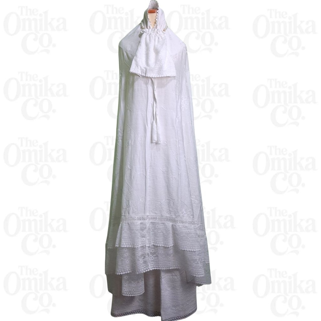 Mukena Dewasa Katun Bordir Luxury Mewah Putih Hitam Jumbo