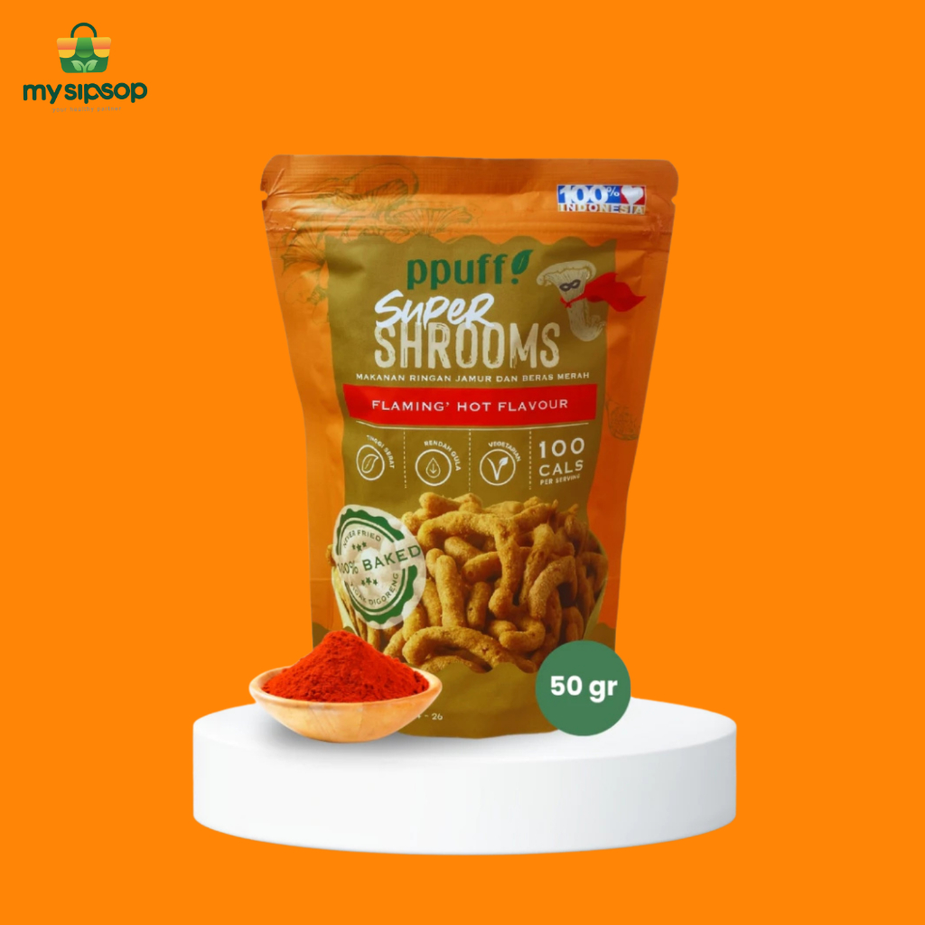 

Super Shrooms Flamin Hot - Snack Sehat Cemilan Sehat Ppuff