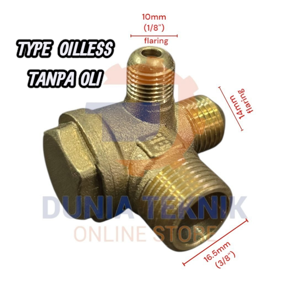 Check Valve Kuningan Compresor 3 Ways Oilless Tanpa Oli / Nepel Cabang 3 Kompresor One Way Kompresso