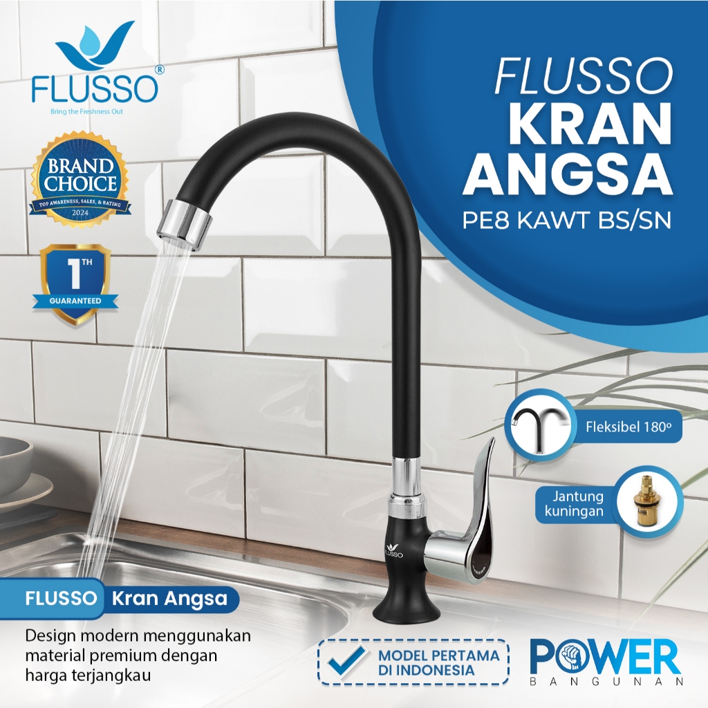 Kran Angsa Cuci Piring Flexible Drat 1/2 Jantung Kuningan Keran Air Wastafel FLUSSO 2864