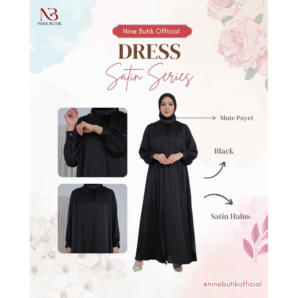 Dress Satin Halus Black | Dress Satin Premium | Dress kondangan | Dress Pesta | Dress Bridesmaid