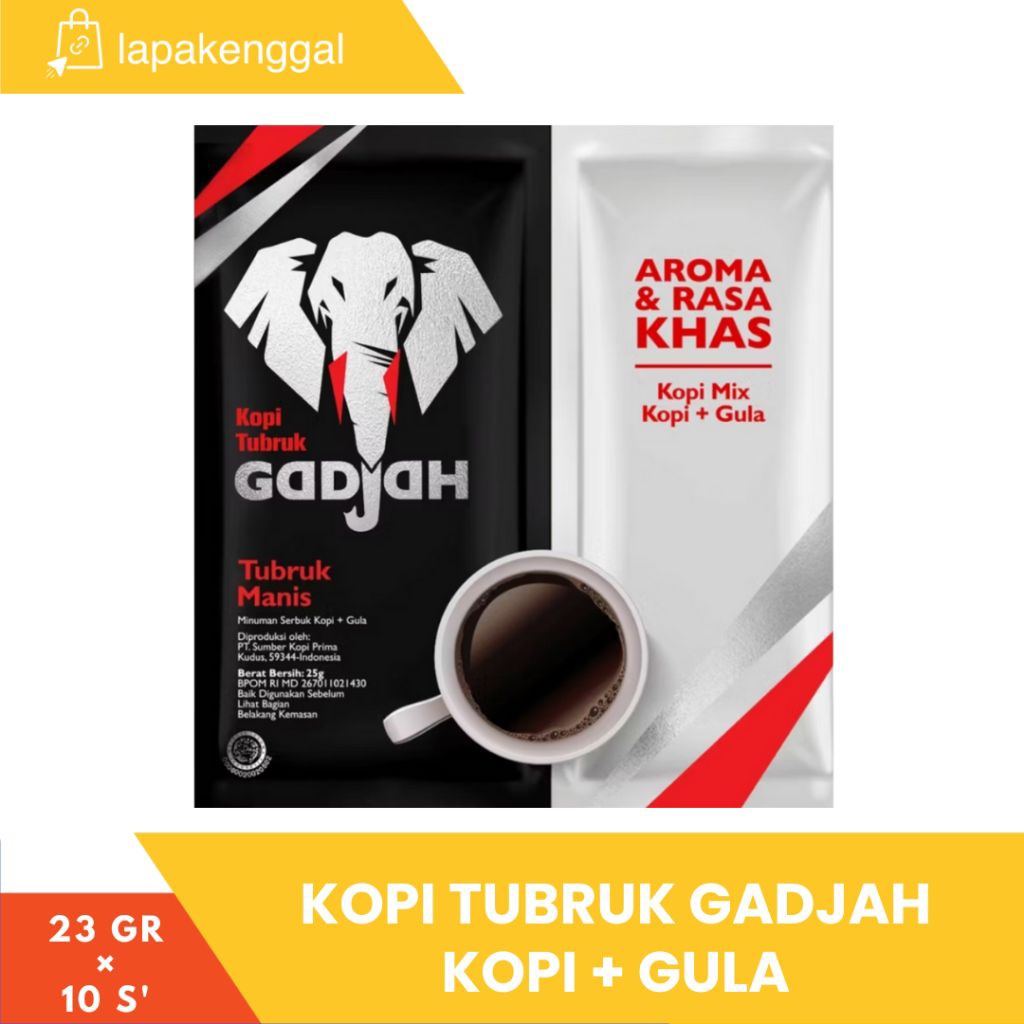

Kopi Tubruk GADJAH Kopi + Gula Renceng 23gr × 10s'