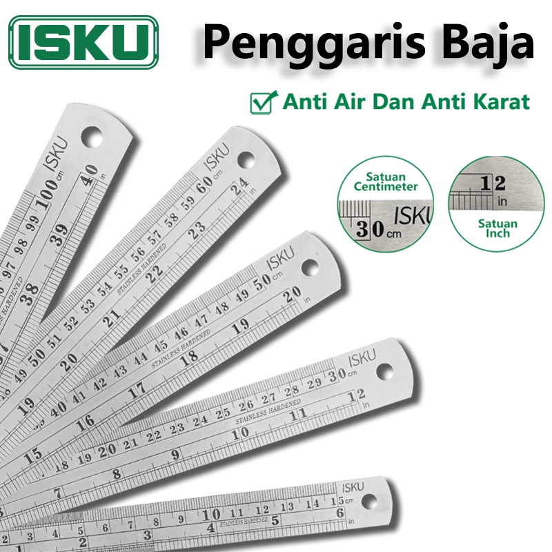 

ISKU Penggaris Besi 15/30/50/60/100CM Penggaris Logam/Mistar Besi/Stainless Steel Ruler Yang Menebal