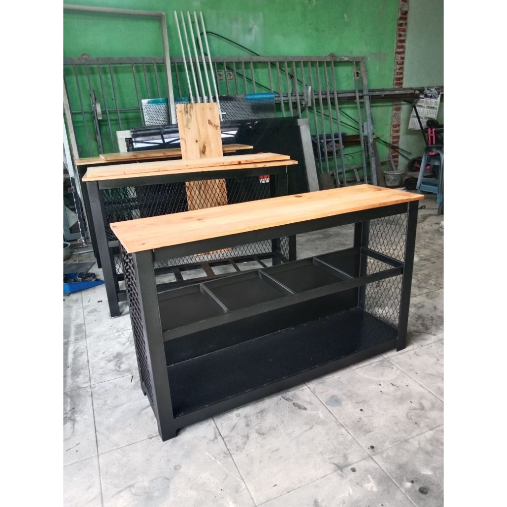 Meja kasir, meja industrial, meja besi, meja buku