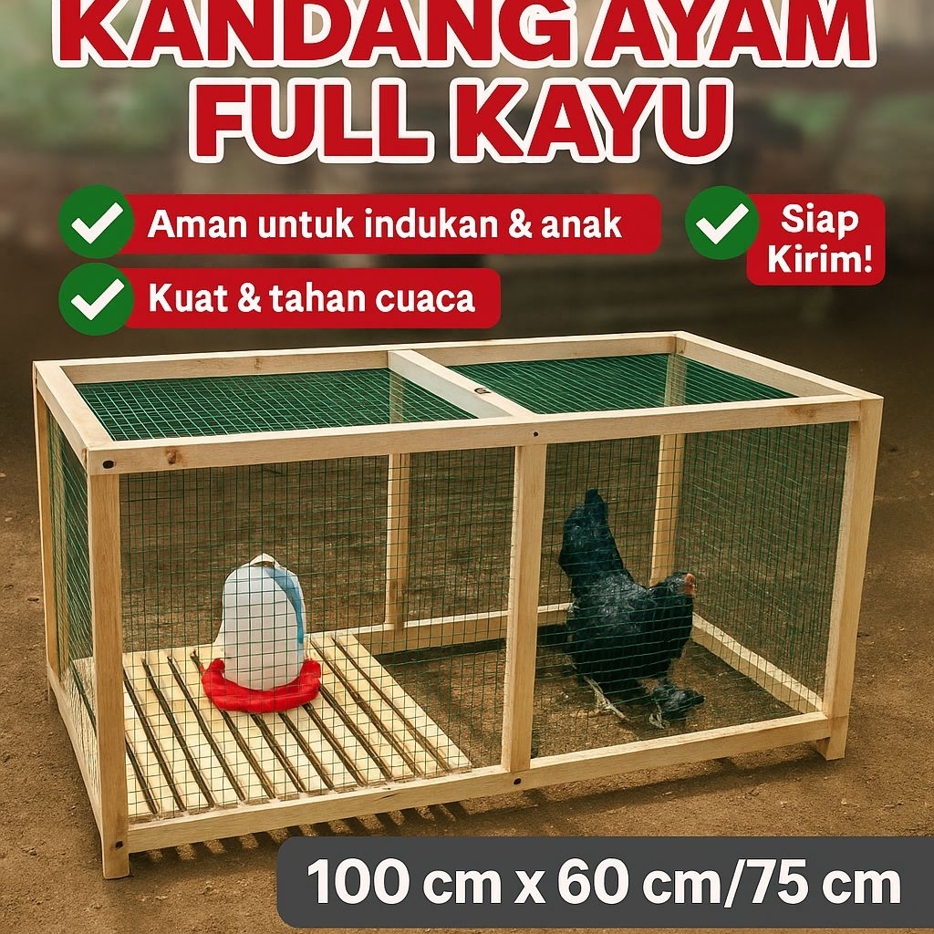 Kandang Ayam Indukan Full Kayu + Ram Kuat | Kandang Ayam Kampung/Petelur Outdoor