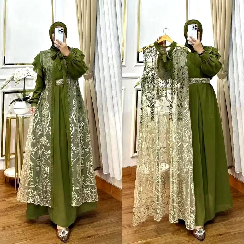 nashita dress gamis bahan ceruti babydoll aplikasi auter brukat gamis pesta gamis kondangan mewah