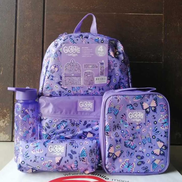 Giggle By Smigle Large 4 Piece Bundle backpack tas sekolah ransel anak SD ready Stock