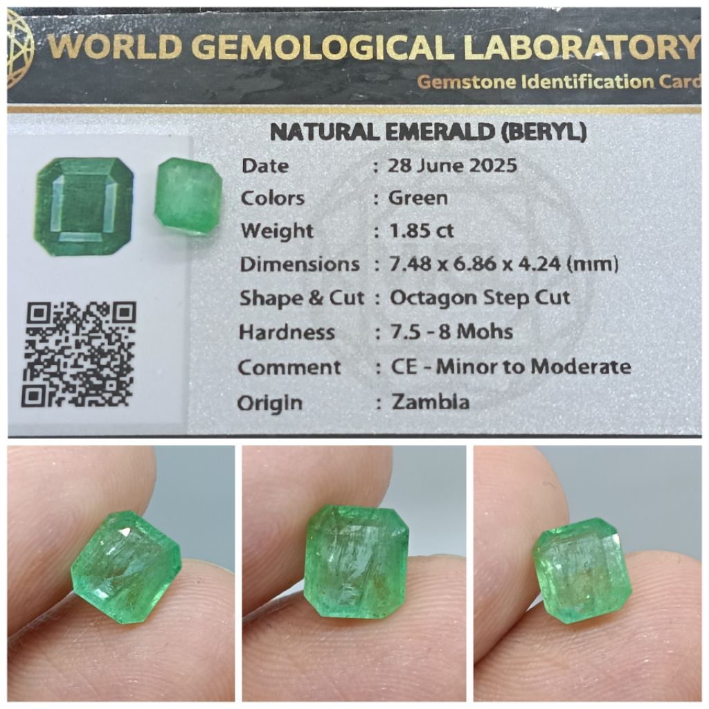 Natural Emerald Beryl Zambia minor 1,85ct memo WGL Zamrud afrika
