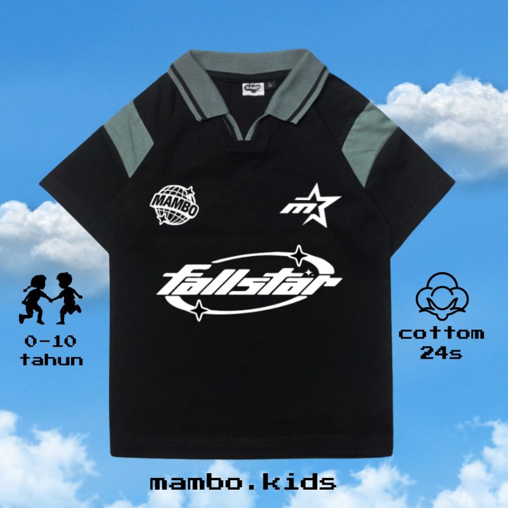 mambo.kids - polo shirt anak FALLSTAR cotton 24s rugby umur 1-10 tahun jersey vintage - hitam