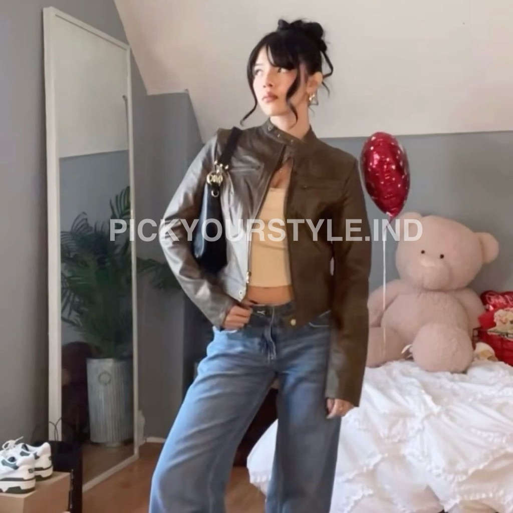 [READYSTOCK] jaket kulit wanita Brown Leather Jacket Maroon red Leather Jacket jaket kulit maroon ja