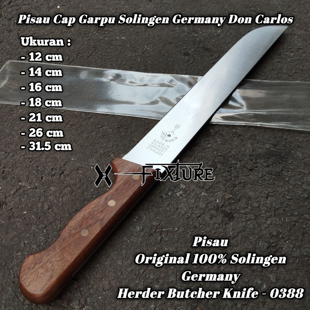 Pisau Cap Garpu Solingen Germany 12 14 16 18 21 26 31cm Herder Butcher Knife 0388 Don Carlos - 12cm