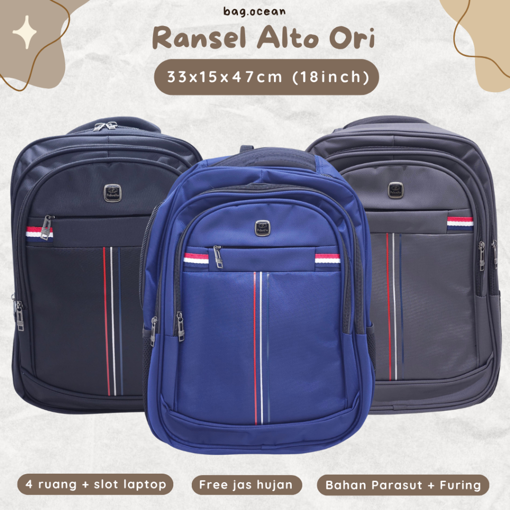 TAS PALO ALTO BAHAN KAIN KANVAS 4 RUANG 18 INCHI MURAH / TAS LAPTOP ALTO MOTIF LIS GARIS KAIN KANVAS