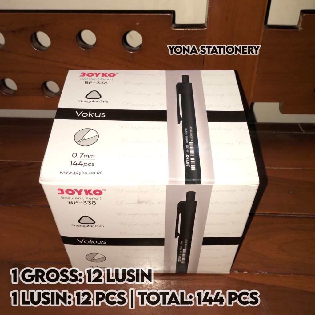 

Vokus Pen Joyko BP-338 Hitam 0.7MM | 1 Gross: 12 Lusin | 1 Lusin: 12 Pcs | Total: 144 Pcs