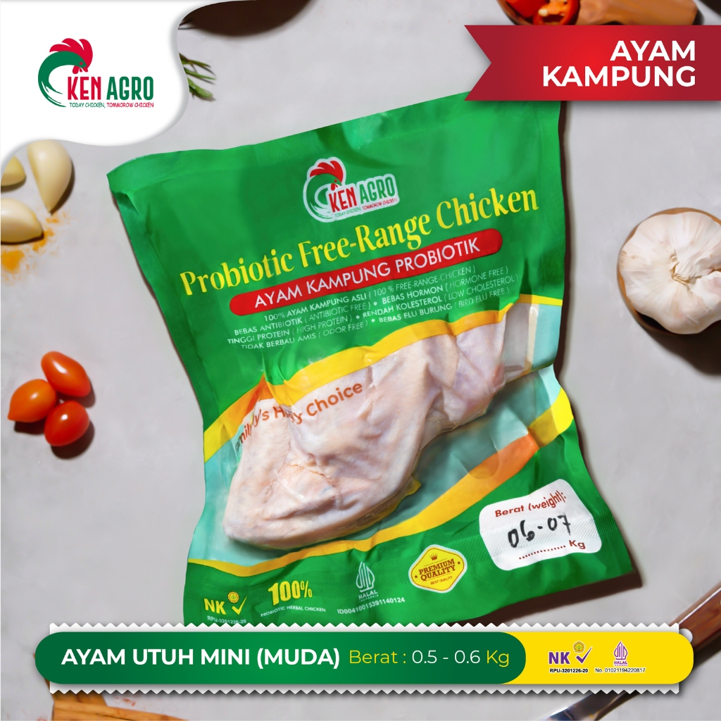 

Ken Agro Ayam Kampung Probiotik Utuh Mini Muda XS 0.6-0.7 kg Frozen