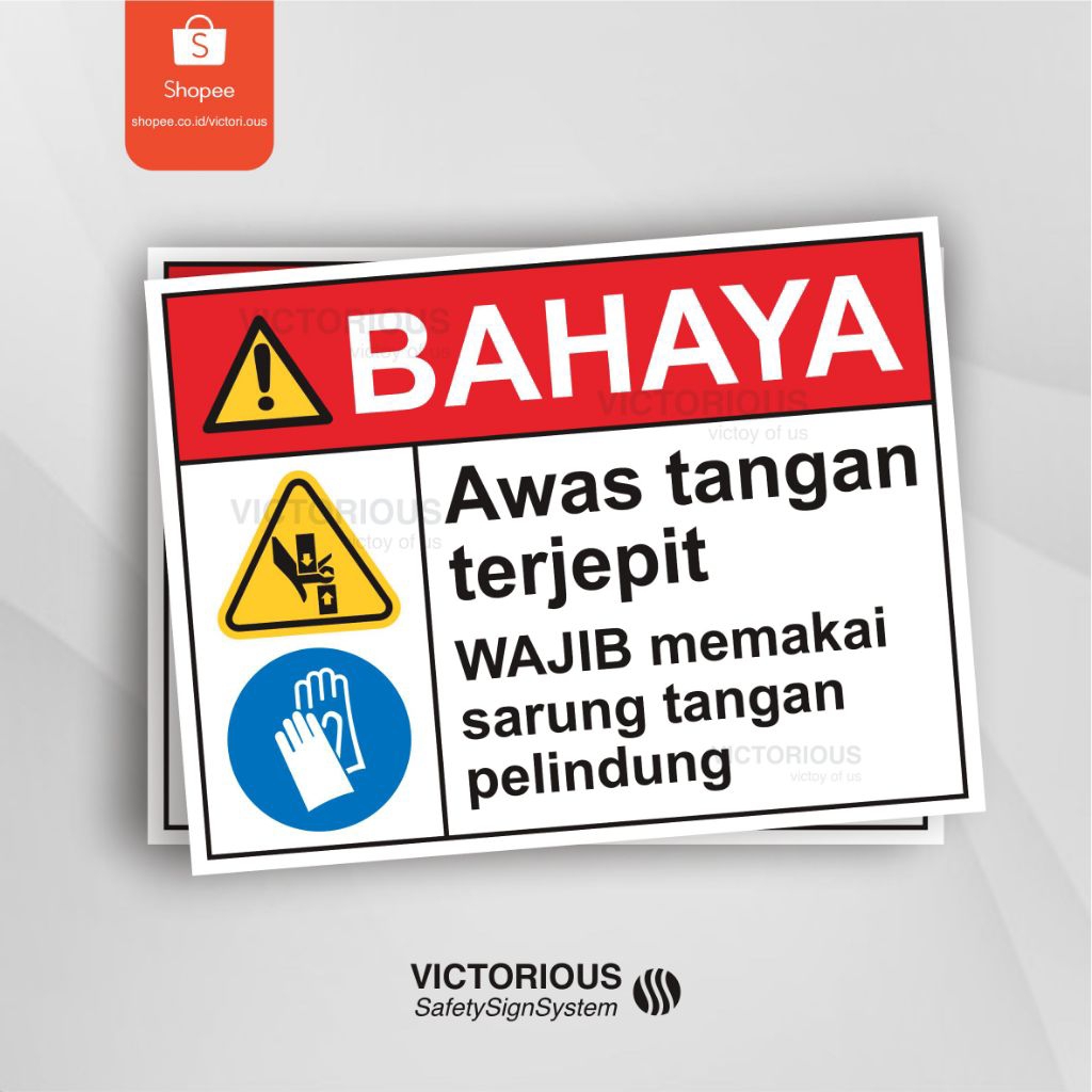 

Sticker Safety K3 Bahaya Mekanis Rambu Bahaya Awas Tangan Terjepit Wajib Memakai Sarung Tangan Pelindung