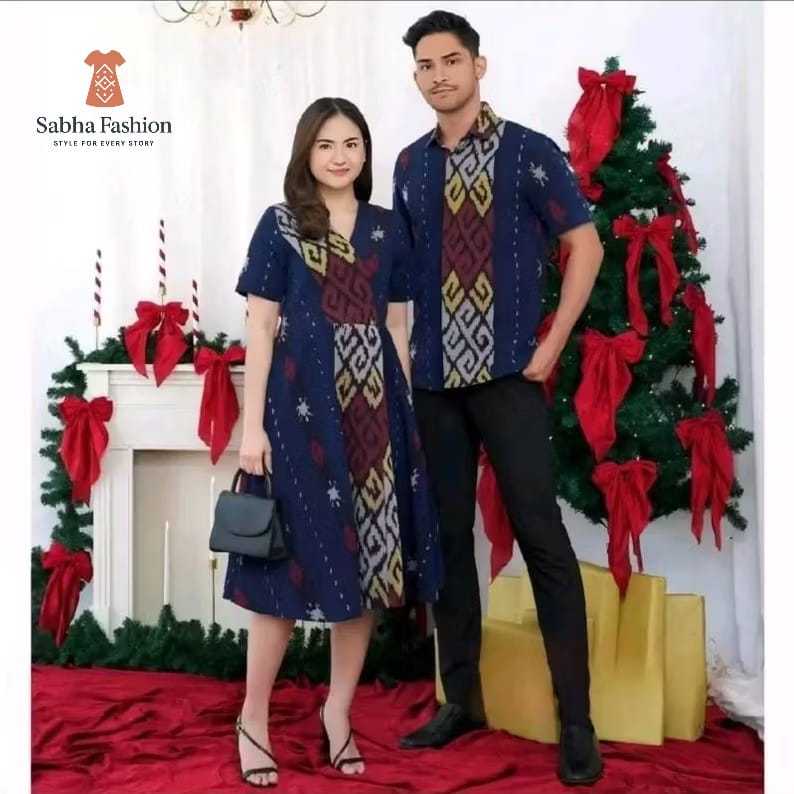 Set Couple Tenun Ikat Navy – Outfit Kekinian untuk Kondangan, Natal, Lebaran, Tempat Ibadah | SabhaF