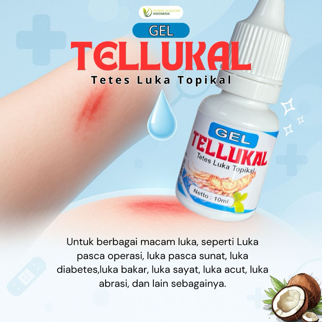 TELLUKAL Gel Tetes Luka Topikal - Percepatan Penyembuhan Luka dengan Ekstrak Kelapa & Aloevera (10ml