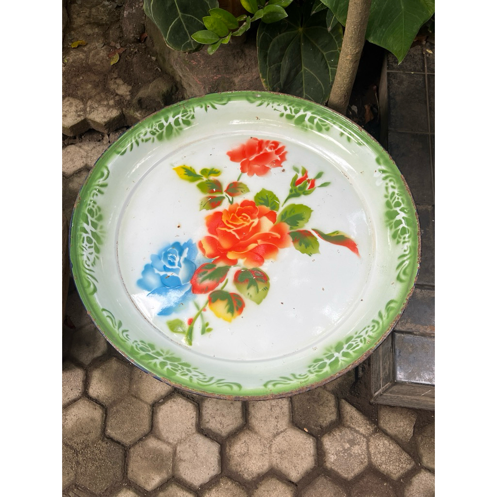Nampan / Baki / Talam / Lengser Enamel Jadul Klasik Antik, Ukuran Jumbo Dim 61 cm