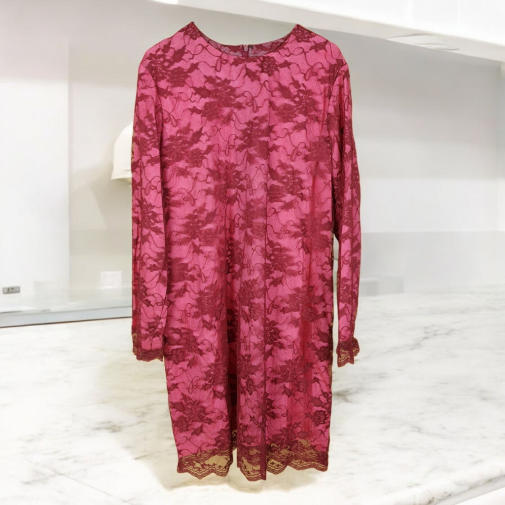 Baju kebaya atasan brokat, kerah polos, preloved warna merah tosca muda