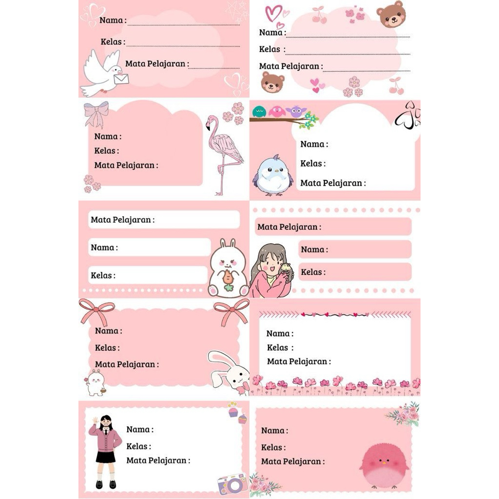 

10 pcs Stiker Label Buku Pelajaran Mapel Pink Lucu Aesthetic Murah