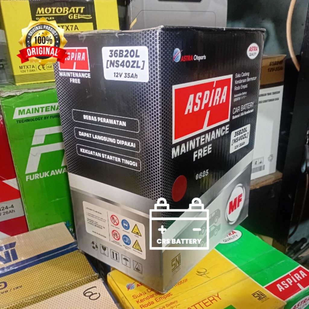 Aki Mobil Honda BRV New, City, Jazz Accu Aspira MF NS40ZL 35Ah