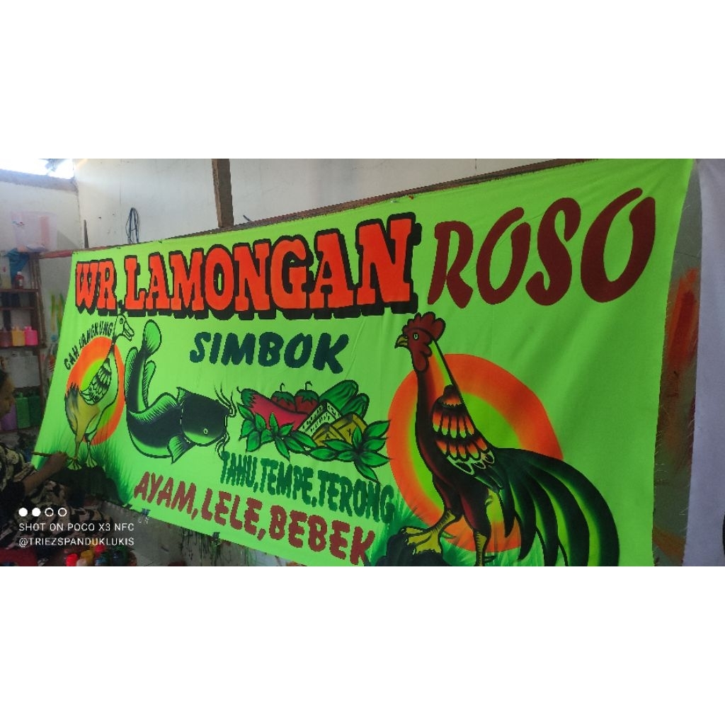 Spanduk pecel lele kain hijau tebal per meter