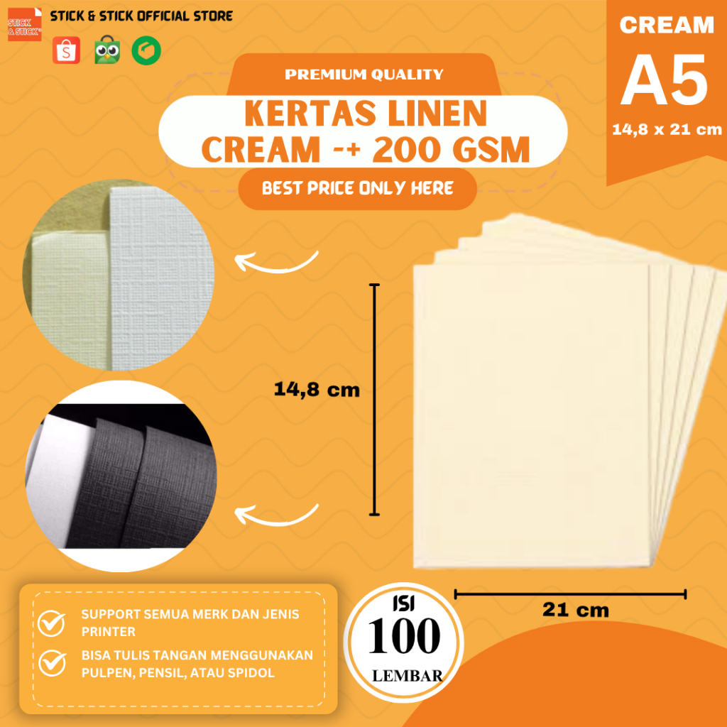

Kertas Linen Cream -/+ 200 gsm A5 isi 100 lembar - Kertas Anggrek