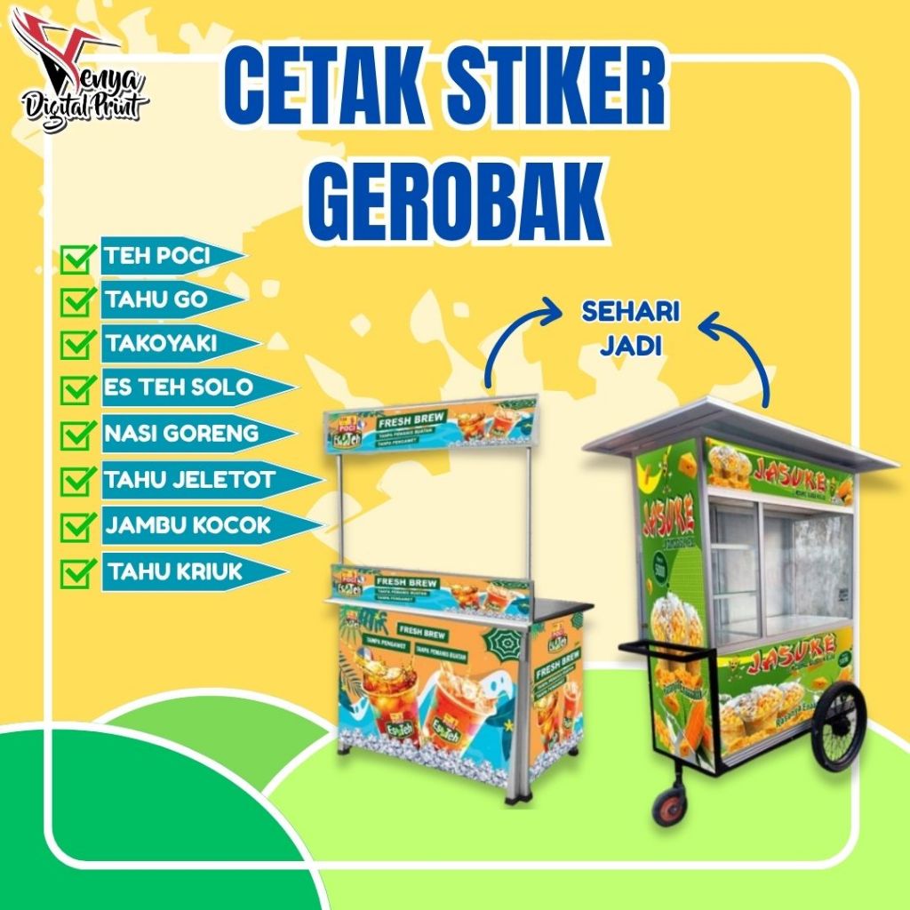 

CETAK STIKER GEROBAK STICKER GEROBAK ES TEH SOLO TAKOYAKI ES TEH DIENG TAHU SEMUA GEROBAK BISA