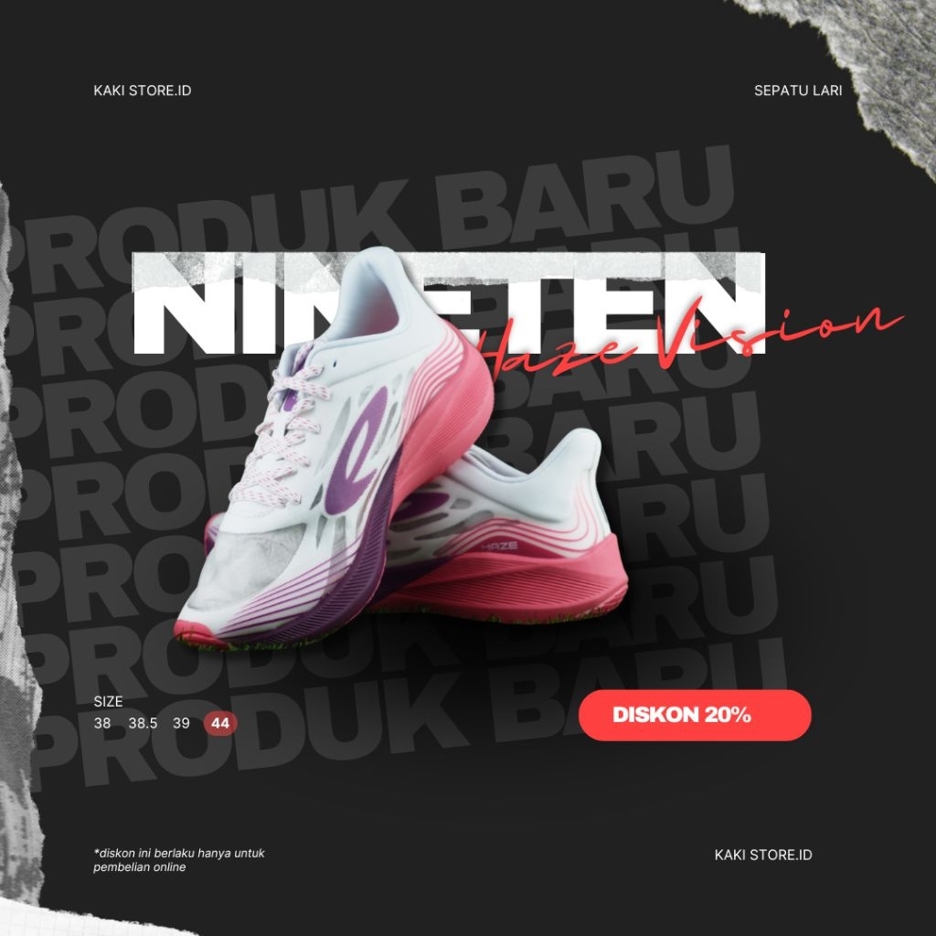 910 haze vision 1.0 | sepatu running nineteen haze vision 1.0 putih merah muda original termurah