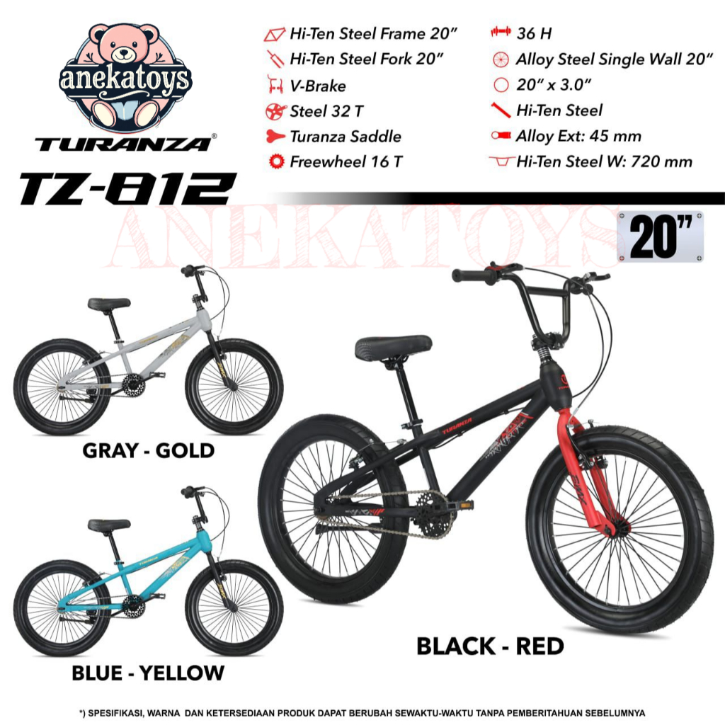 Sepeda BMX Anak Laki Turanza TZ812 Ban Besar 20x3.0 Inch VBrake 7-12 Tahun Fat Tire