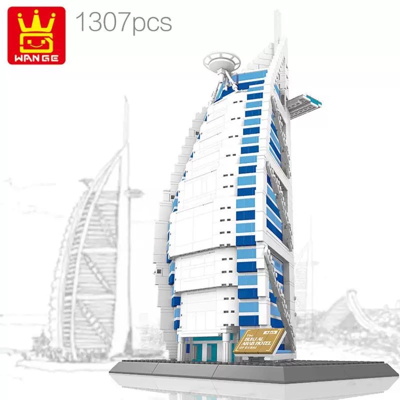 WANGE Brick Burj Al Arab Hotel Dubai Mainan Block Architecture Building Model Toy Set