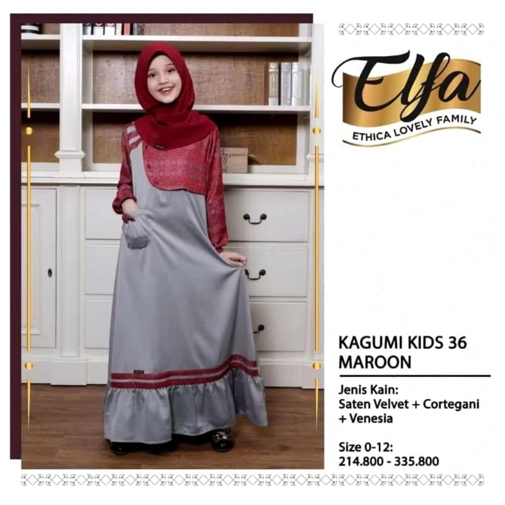 KAGUMI KIDS 36 GAMIS ANAK BUSANA MUSLIM MAROON BY ETHICA