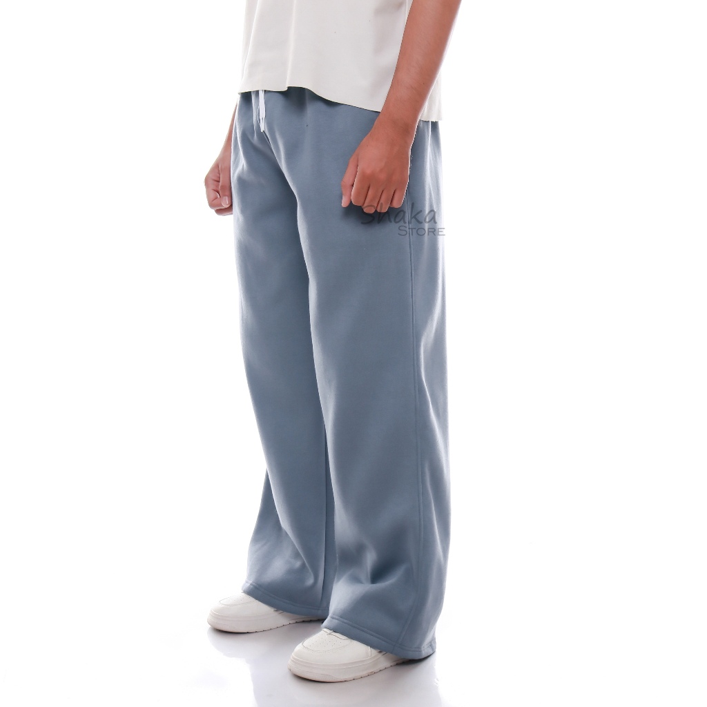 Celana Sweatpants Loose Baggy Oversize Jogger Bahan Fleece Pria Wanita Warna Denim