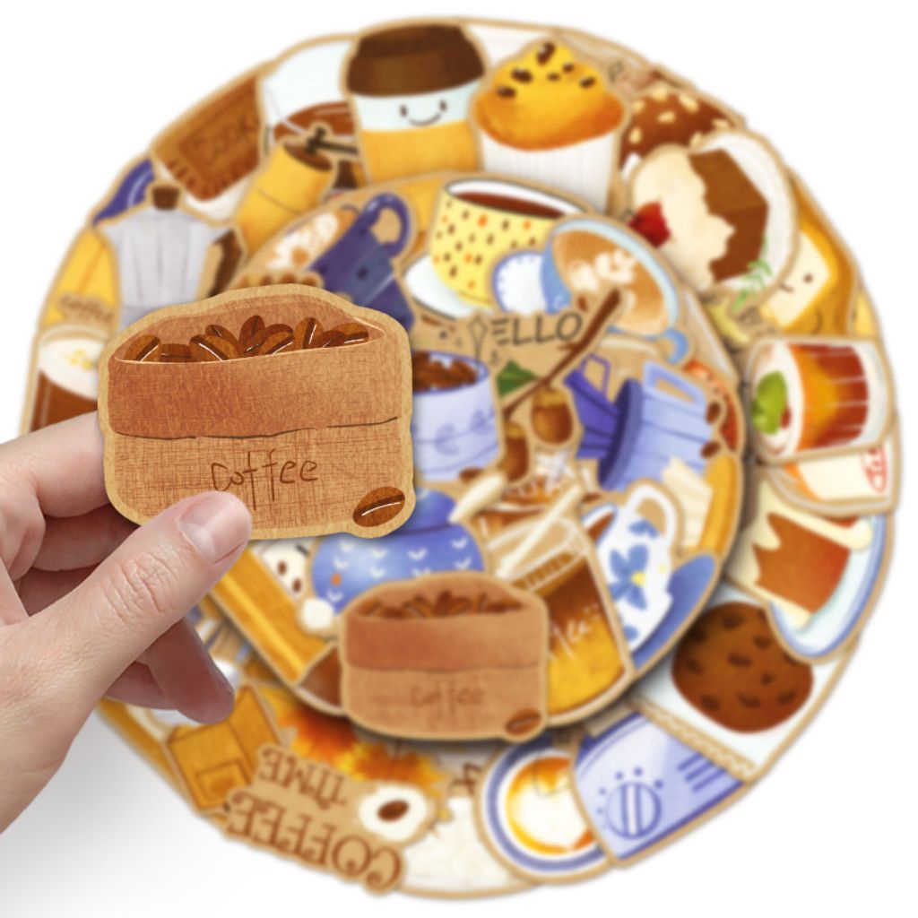 

[50 Pcs] DECO STICKER | STICKER DIY | JURNAL AESTHETIC coffee Stiker waktu minum kopi asli yang dilukis dengan tangan, dekorasi notebook stiker cangkir air komputer