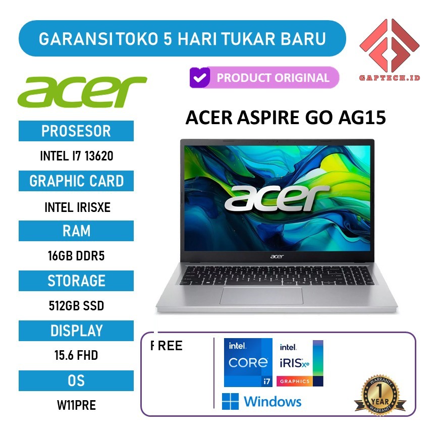 ACER ASPIRE GO AG15 I7 13620 16GB 512GB W11PRE 15.6 FHD