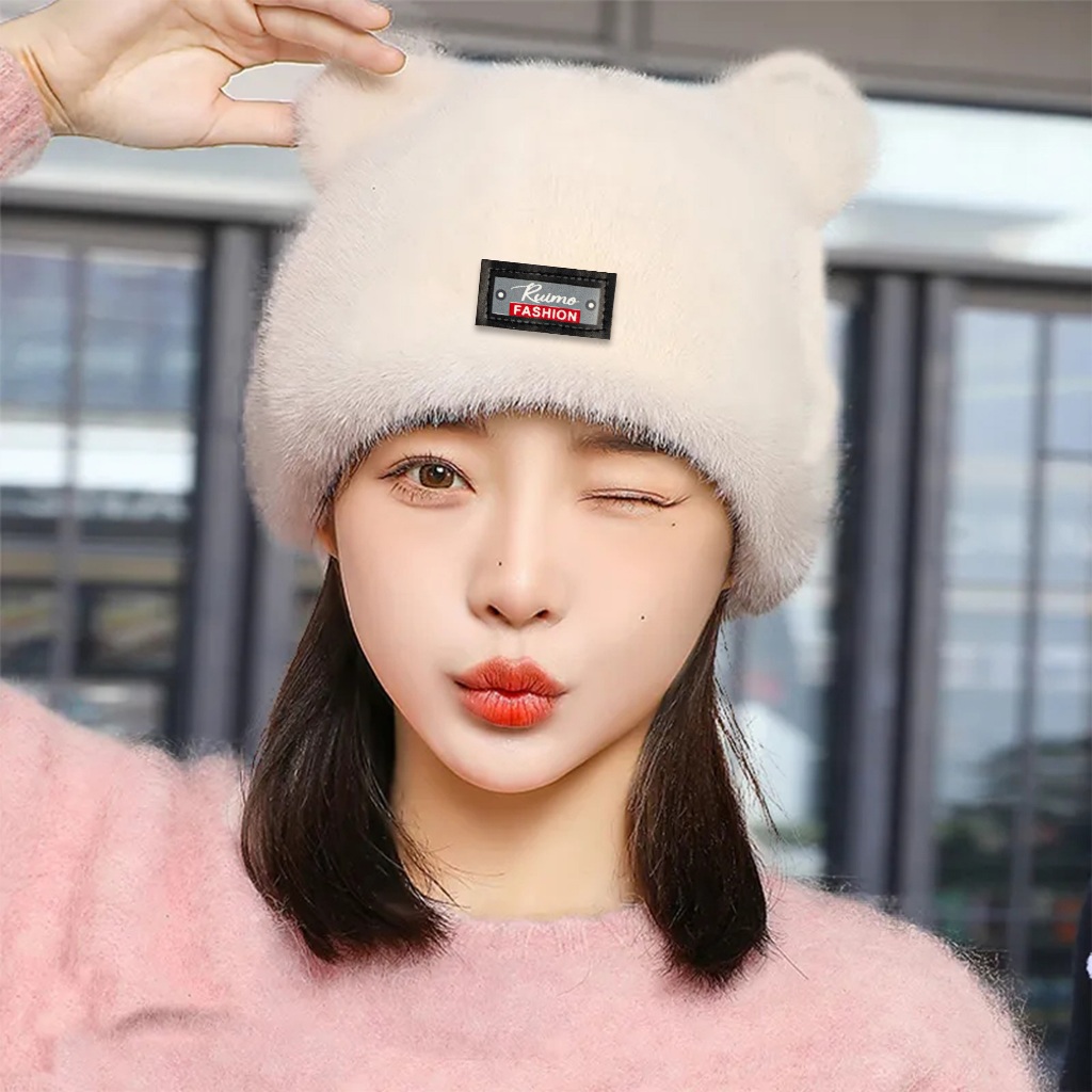 Dinasty Topi panda Bucket Hat Kupluk Bulu Hiasan Telinga Topi Buket Wanita Fashion Korean - B-6