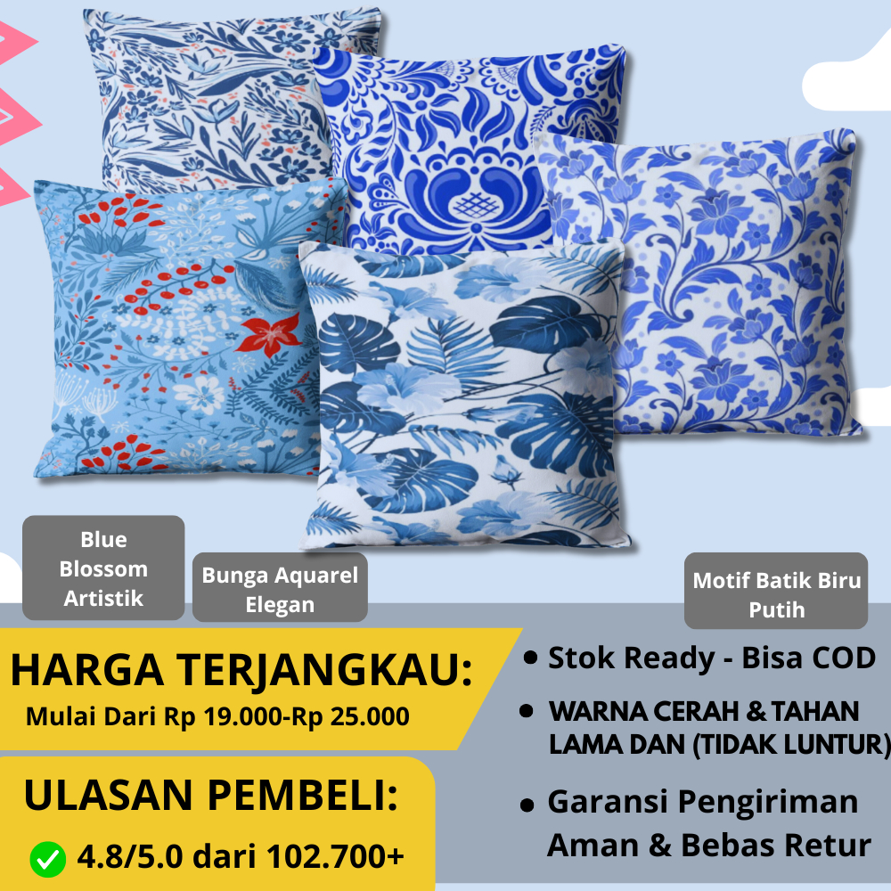 SARUNG BANTAL PRINTING MOTIF BUNGA BIRU - Floral Breeze Blue & Modern Look-