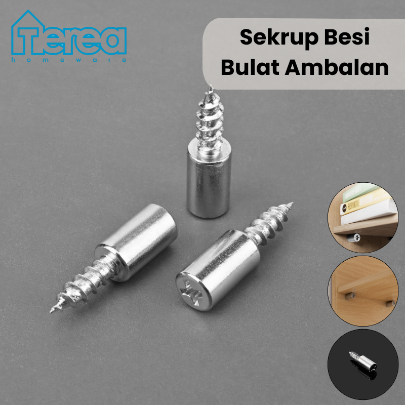 TEREA Ambalan Kayu Besi Bulat Sekrup Siku Penyangga Rak Lemari / Ambalan Kaca Bulat / Ambalan Triple